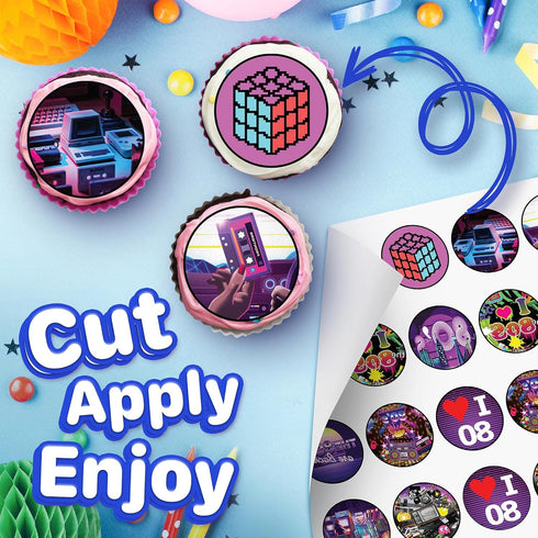 30 x Edible Cupcake Toppers – 80's Retro Party Themed Collection of Edible Cake Decorations | Uncut Edible on Wafer Sheet...