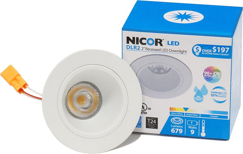 NICOR Lighting 2 inch LED Retrofit Downlight in White, 3000K (DLR2-10-120-3K-WH)...