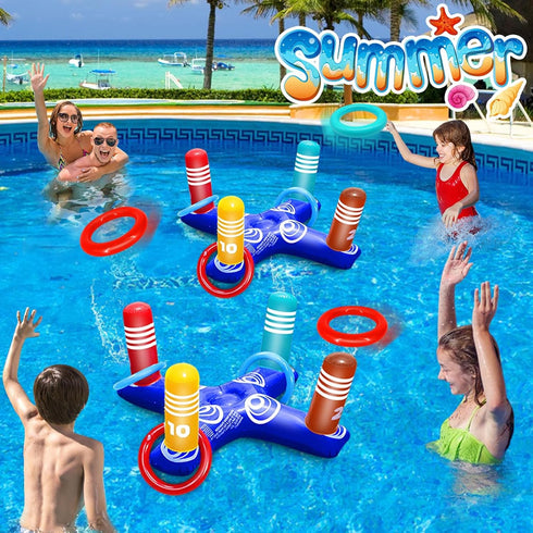 2 Pack Pool Toys Game Set with 8 Rings Pool Games for Kids Adult Inflatable Pool Ring Toss Pool Toys for Kids Teen Multiplayer Floating Swimming P...