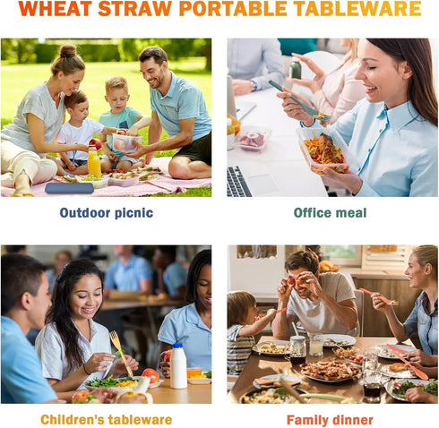 Reusable Utensils Set with Case, 4 Sets Large Plastic Travel Cutlery Set with Chopsticks, Portable Fork Spoons Knife Set Lunch Box Utensil Set for...