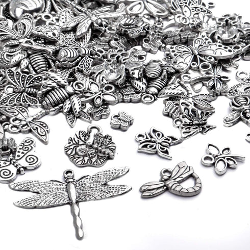 100g(30-80pcs) Mixed Insect Charms Bee Butterfly Dragonfly Charms Pendants Craft Supplies for Earrings Necklace Bracelet Jewellery DIY,5-50mm...
