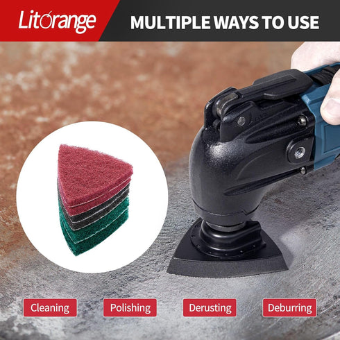 Litorange 133 Pcs Oscillating Tool Sanding Pad Kit, 2 Pcs Triangle Sanding Pads and 125 Pcs Multitool Sandpaper, 6 Pcs Triangular Scrubbing Pads f...