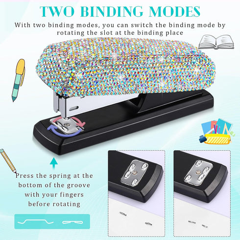 Bling Crystal Stapler Gift Sparkly Diamond Stapler for Desk Handmade Clay Rhinestone Machine Cute Stapler Pretty Office Stationery Kit Stylish Acc...