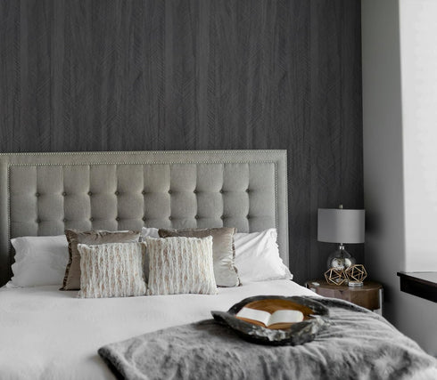 15.7"X118" Black Wood Wallpaper Peel and Stick Fishbone Textured Wood Contact Paper Self Adhesive Removable Wallpaper Waterproof Wallpaper for Bed...