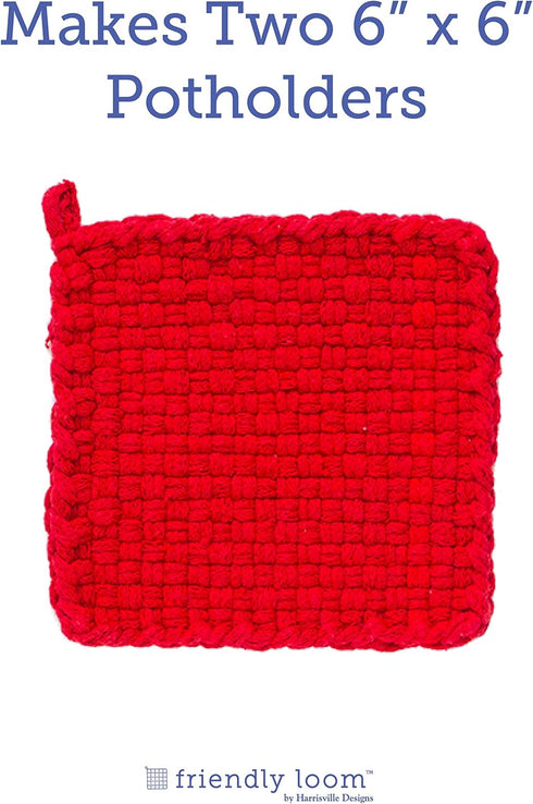 Friendly Loom | 7” Traditional-Sized Red Potholder Weaving Loops | Craft 2 Cotton Potholders...