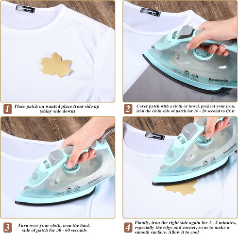 15 Sheets Iron-On Mending Fabric 4.92 x 11 Inch Clothes Patches Repair Kit for Fixing Couch Pants Pockets Holes Knees Elbow (Khaki, Brown, White, ...