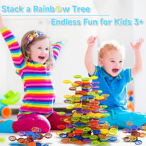 Stack-a-Rainbow-Tree Plastic Stacking Blocks 70 Piece, Balance Game Building Toys for Kids Ages 3-8, Preschool Kindergarten Educational Montessori...
