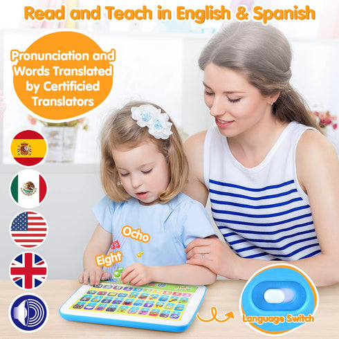 Bilingual Spanish & English Learning Toys for Toddlers 1-3, Kids Interactive Learning Tablet, Childrens Alphabet ABC / Words / Numbers / Colors Le...