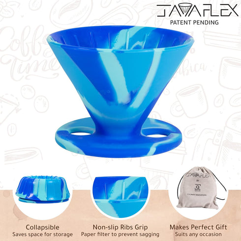 The Original JavaFlex Premium Foldable Silicone Pour Over Coffee Maker and Storage Pouch. Uses #2 V60 Cone Coffee Filters...