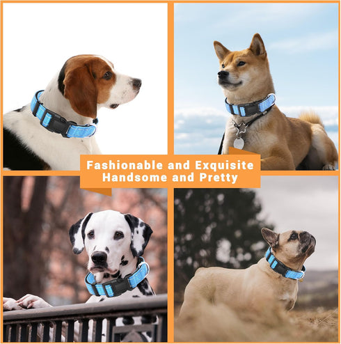 2 Pack Reflective Dog Collar with Safety Locking Buckle, Adjustable Soft Breathable Comfortable Nylon Pet Collar for Small, Medium and Large Dogs,...