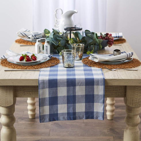 DII Buffalo Check Collection, Classic Farmhouse Table Runner, 14x108, Stonewash Blue...