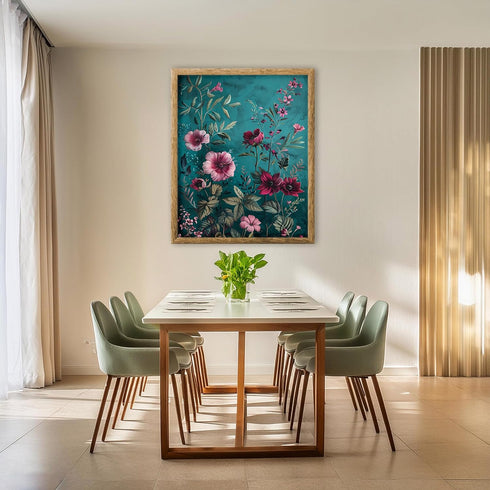 Posterizer 1 pcs-dainty wild pink flowers with blue background-Floral & Botanical Art-Abstract & Modern Art-Decor for Home & Office- UNFRAMED Wall...