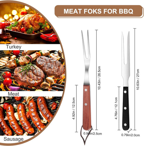 2 Pieces Meat Fork Stainless Steel Carving Fork with Wood Handle Cooking BBQ Grill Steak Tool for Kitchen Barbecue Serving Cooking Grilling Roasti...