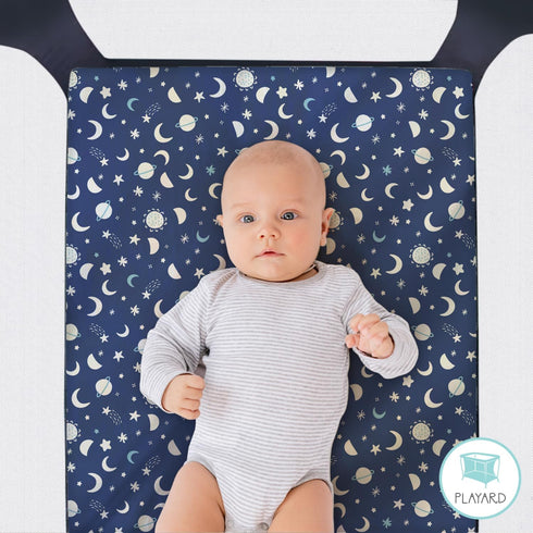 The Peanutshell Pack n Play Sheets, Fitted Mini Crib Sheets, Playard Sheets, Playpen, Portable Crib Bedding for Boy or Girl, Celestial Space 3 Pac...