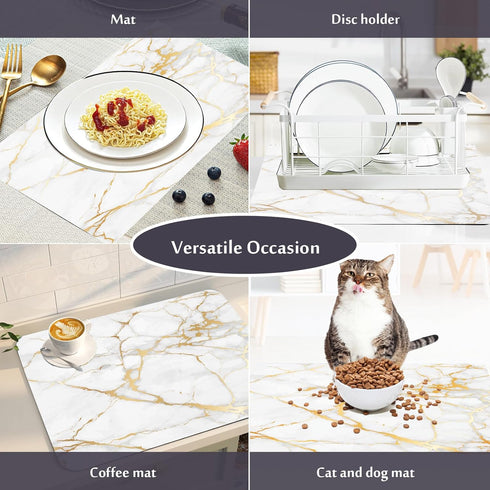 EMMTEEY Coffee Mat Dish Drying Mat for Kitchen Counter Marble Coffee Maker Mats Hide Stain Absorbent Rubber Backed Coffee Bar Mats for Countertops...