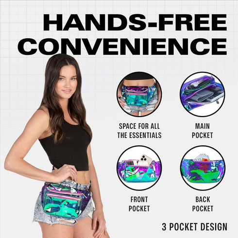Holographic Fanny Pack Belt bag - Crossbody Waist Bag for Men or Women - Hands-Free, Waterproof Large Bumbag for Hiking, Running, and Travel (purp...