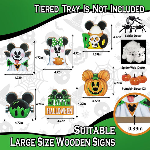 Halloween Tiered Tray Decor, Cute Cartoon Mouse Tray Decorations, Green Ghost Boo Jack O Lantern Pumpkin Wooden Signs, Funny Holiday Farmhouse Rus...