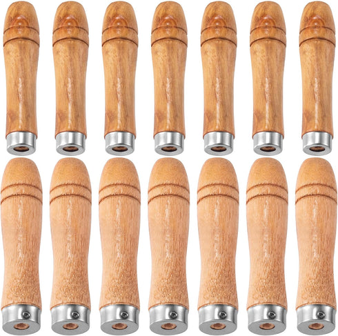 Wooden File Handle with Strong Metal Collars 20pcs, 10pcs Medium Wooden Handle for 6"-8" File and 10pcs Large Wood Handle for 10"-12" File, Screwd...