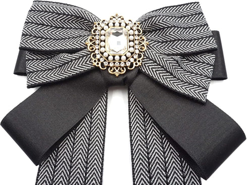 Topz black bow brooch for women large ribbon collar pin cravat Womens bow tie rhinestone brooch pin jabot bowtie for men necktie shirt decoration ...