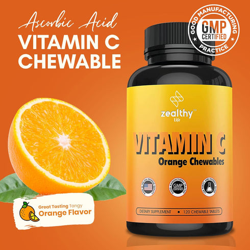 Vitamin C 500mg, Orange Vitamin C Chewable, Immune Support Supplement with Antioxidants, Alternative to Immune Support Gummies...