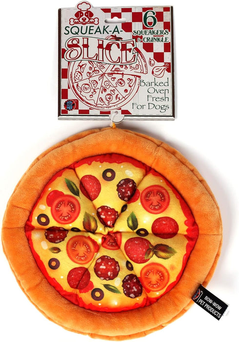 Bow Wow Pet Pizza Dog Toy Squeaky Plush One Piece Pet Teeth Teasing Toy...