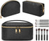 KTMOUW Makeup Bag 3 Pcs Waterproof Cosmetic Bag Set with 10 Makeup Brushes Portable Travel Cosmetic Bag Multifunction Organizer Storage Bag Weave ...