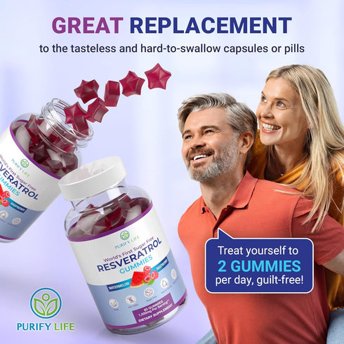Purify Life Sugar-Free Resveratrol Gummies - Potent 1500mg Resveratrol Supplement to Support Digestive & Immune Health - Resveratrol Supplement fo...