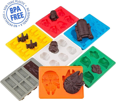 Star Wars Character Ice Cube Molds Silicone Molds Ideal for Chocolate, Ice Cubes, Jelly, Candy, Desserts, Bakeware, Soap and Candles (Set of 7 Mol...