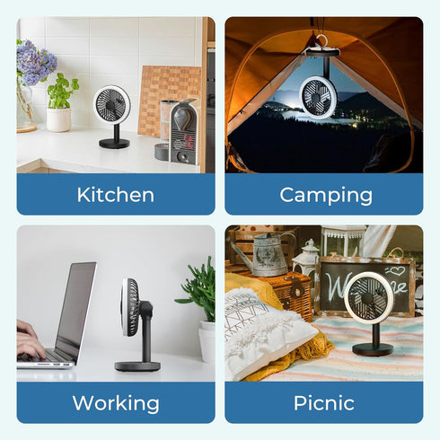 Rechargeable Small Quiet Desk Fan - 2400 mah 5-inch Table Fan with LED Light, Portable Battery Operated Fan with Hook for Office, Bedroom, Camping...
