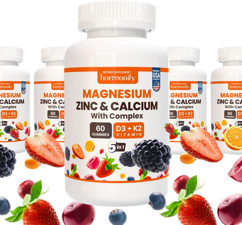 Magnesium Calcium Zinc with Vitamin D3 & K2 Gummies, Multivitamin for Women and Men, Bone Strength & Muscle Function, Extra Absorption Formula, 30...