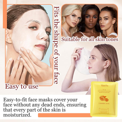 3PCS Turmeric Face Mask Skin Care,Hydrating Facial Sheet Mask,Moisturizing Face Sheet Masks Skincare,Women & Men...