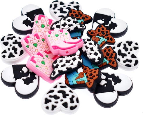 20PCS/Set Silicone Focal Bead Cowgirl Cute Loose Beads Accessory for DIY Keychains Bracelet Necklace Pens Lanyard Making...