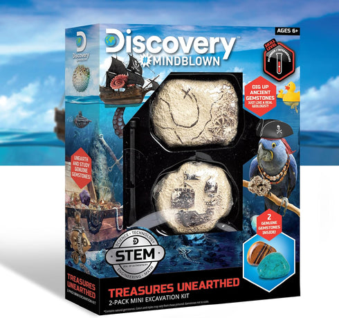 Discovery #MINDBLOWN Mini Unearthed Treasure Set, 2 Pack Excavation Kit w/Chisel, Uncover 2 Gemstones, Interactive Archaeology Geology Paleontolog...