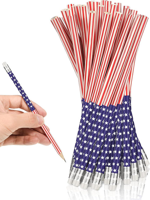 American Flag Pencils USA Flag Pencils Patriotic Pencils with Erasers for Independence Day, 4th of July, Party Favor, Office School Supplies (30 P...