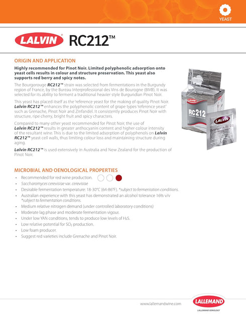 Lalvin Bourgovin RC 212 Wine Yeast, 5 grams - 5-Pack...