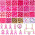 820PCS+ Breast Cancer Awareness Beads Charms for Jewelry Making, Enamel Pink Ribbon Charms Assorted Pink Loose Beads Letter Beads for Bracelet Nec...