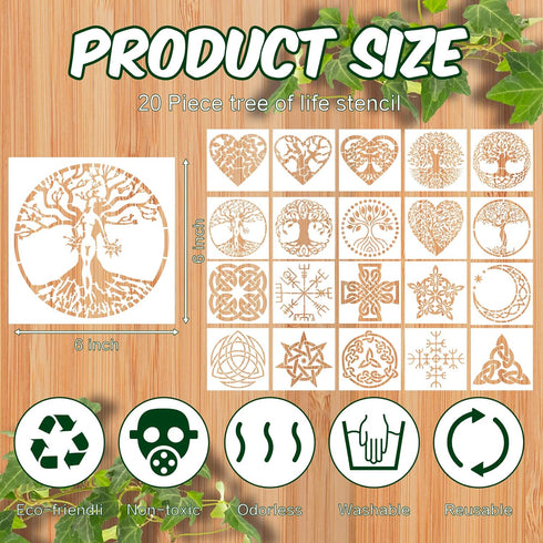 25 Pieces Tree of Life Pattern Stencils Decoration Template Plastic Tree Drawing Painting Stencils Square Reusable Stencils for Painting on Wood F...