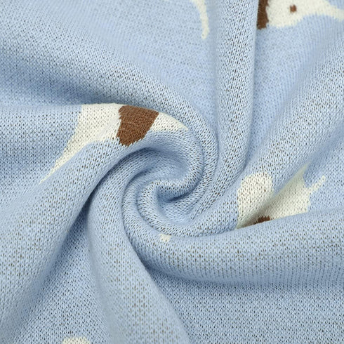 100% Cotton Baby Blanket Knit Soft Cozy Swaddle Receiving Blankets Toddler Infant blanket with Lovely Elephant for Newborn Boy Girls - Light Blue,...