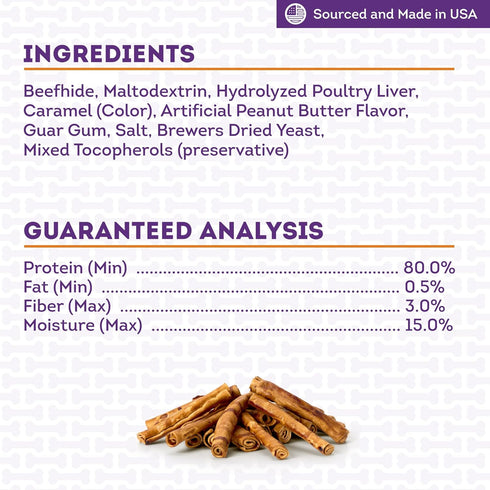 USA Beefhide Chip Rolls 5-6" Dog Chew Treats - Peanut Butter Flavor, 20 Count/1 Pack...