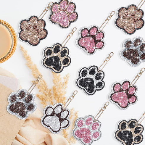 YLOLUL 16 Pcs Dog Paw Shaped Diamond Art Keychains DIY Pet Paw Diamond Art Keychain Kits Diamond Art Double-Sided Cat Dog Paw Painting Key Chains ...