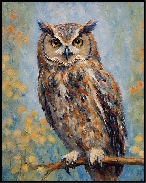 Posterizer 1 pcs- An owl on a tree with yellow flowers-Art for Animal Lovers-Floral Botanical Art - Gift for Men Women Teens-decor for Bedroom, Of...