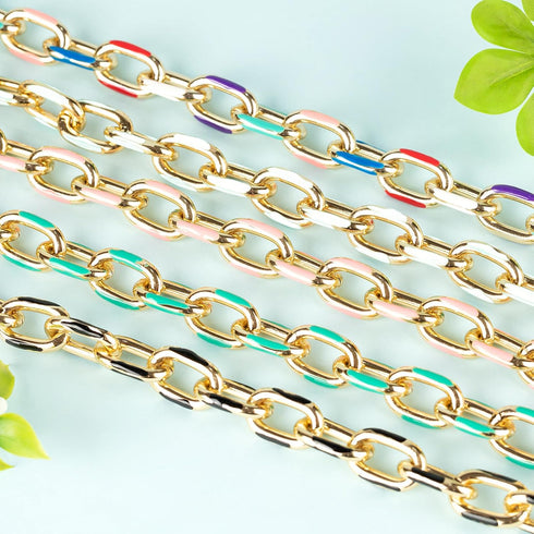 YOUBEIYEE 1 Yard Blue Enamel Paperclip Chains for Jewelry Making Gold Plated Aluminum Jewelry Making Chain Bulks with Jump Rings and Lobster Clasp...
