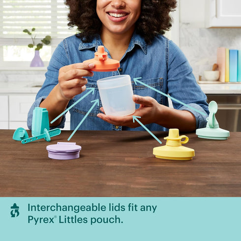Pyrex Littles (6-PC) Silicone Baby Toddler Feeding Set, 5 OZ Pouches and Lids For Food & Beverage, Airtight Leak-Proof, BPA Free Non-Breakable Dis...