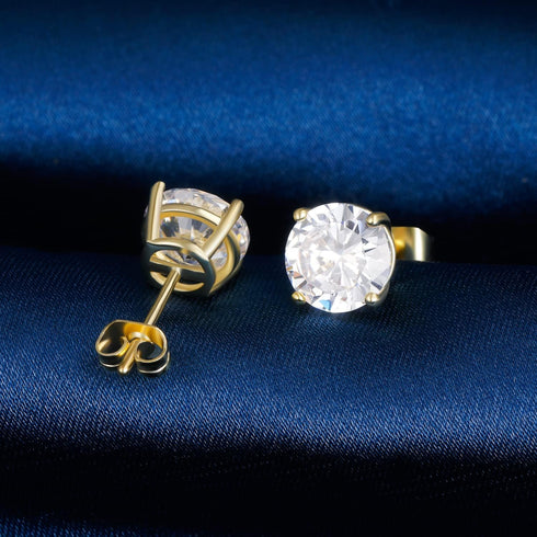 18K Yellow Gold Plated Stud Earrings 4 Prong Brilliant Round Cut 3-8MM Cubic Zirconia Earring Studs (6 Pairs)...
