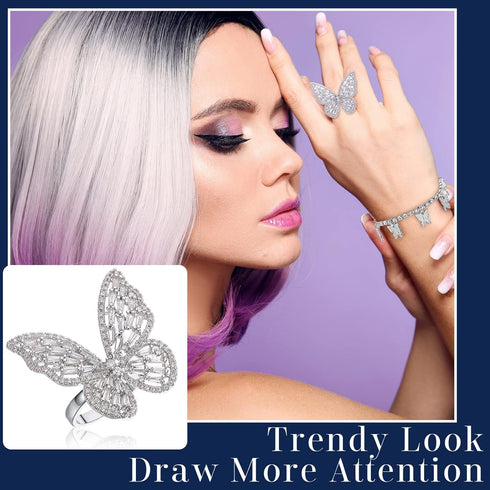 Bonuci 4 Pcs Butterfly Jewelry Set Butterfly Pendant Necklace Hoop Earrings Bracelet Ring Necklace Set for Women(Silver)...