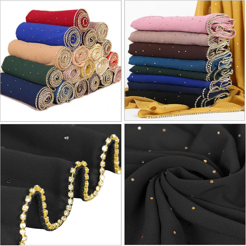 Hijab Scarf for Women Soft Chiffon Rhinestone Long Scarf Shawl Fashion Muslim Hijab Head Wrap Scarves...