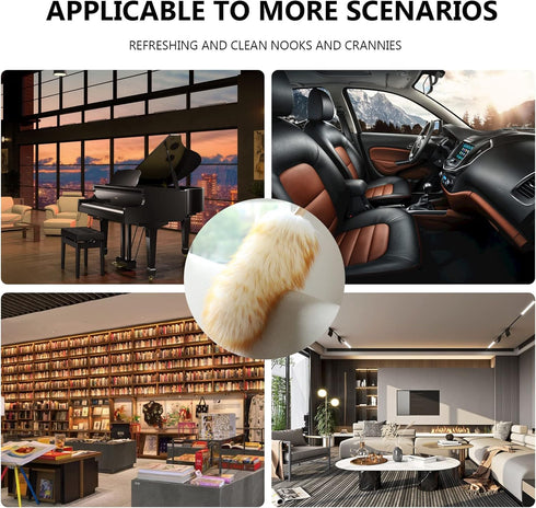 Lambs Wool Duster for Cleaning Window Blinds Computer Furniture TV Computer Screens Bookshelves Solid Wooden Handle Natural Feather Duster,16'', Y...