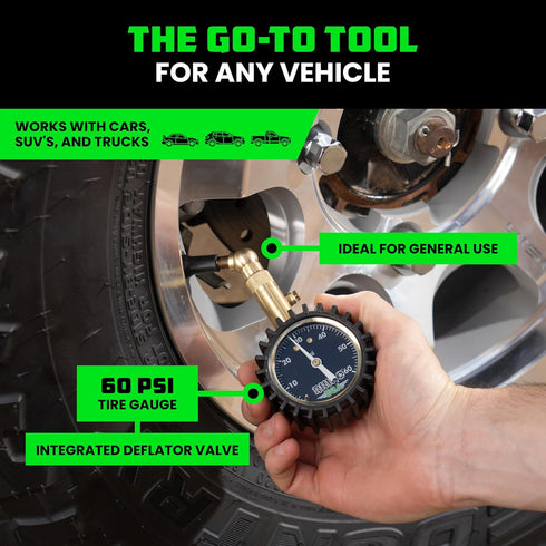 Rhino USA Heavy Duty Tire Pressure Gauge (0-60 PSI) - Certified ANSI B40.1 Accurate, Large 2" Easy Read Glow Dial, 360 Swivel Head, Solid Brass Ha...