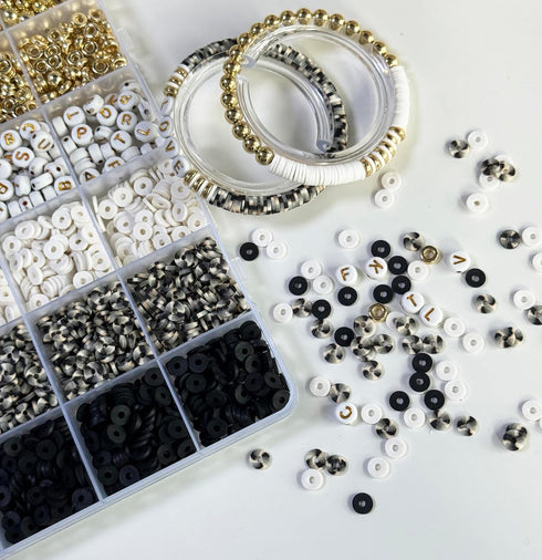 Beads for Bracelets Making Kit Black and White 6mm Clay Beads Jewelry Making Kit with Elastic Strings...