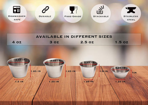 EHOMEA2Z Ramekins Stainless Steel Condiment Sauce Cups, Metal Ramekins, Commercial Grade, Multifunctional, Ideal for All Hot and Cold Sauces, Indi...
